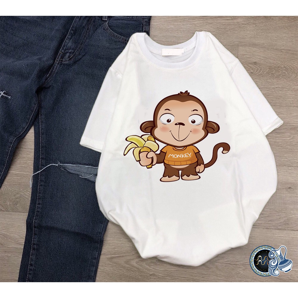 Áo thun Cotton Unisex - 12 Con Giáp - Tuổi Thân - Khỉ con yêu chuối