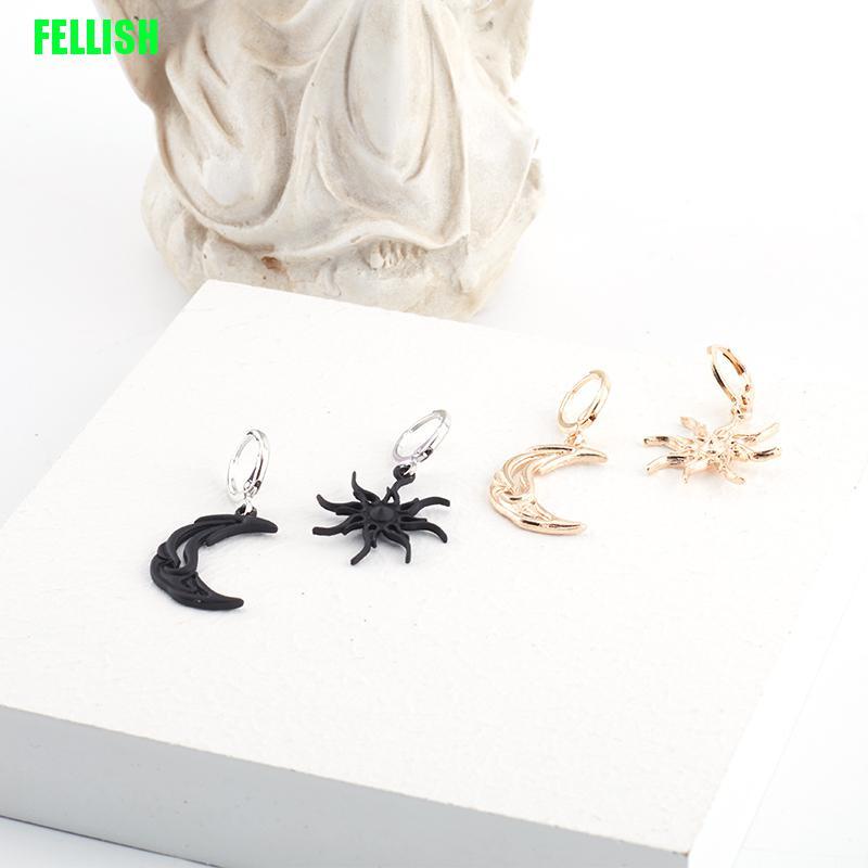 Đôi Bông Tai Dáng Dài Không Đối Xứng Họa Tiết Mặt Trăng Mặt Trời Thời Trang Cho Nữ