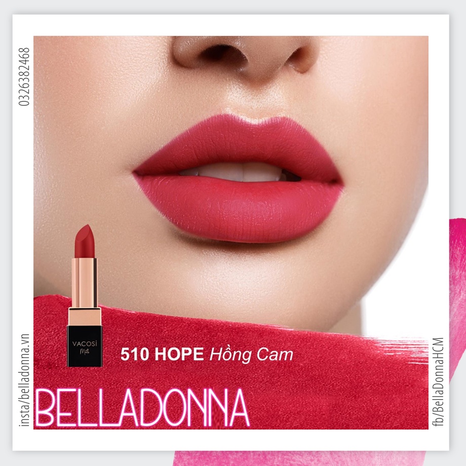 [CHÍNH HÃNG] Son Lì Mịn Môi VACOSI Natural Studio Color Matte Lipstick 3,7g #510 - Hope: Hồng cam