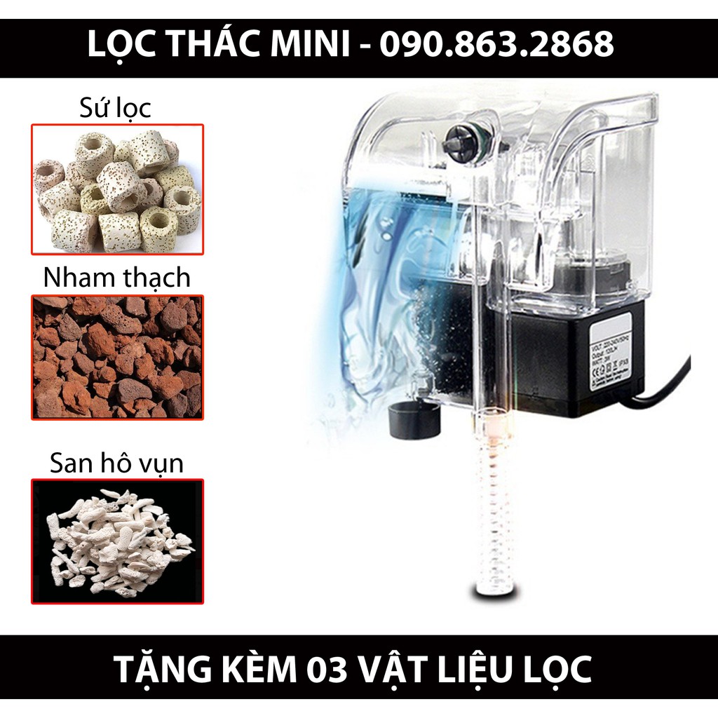 [BH 3 THÁNG] Lọc thác bể cá Filter kèm 3 vật liệu lọc (Sứ lọc, nham thạch, san hô vụn)