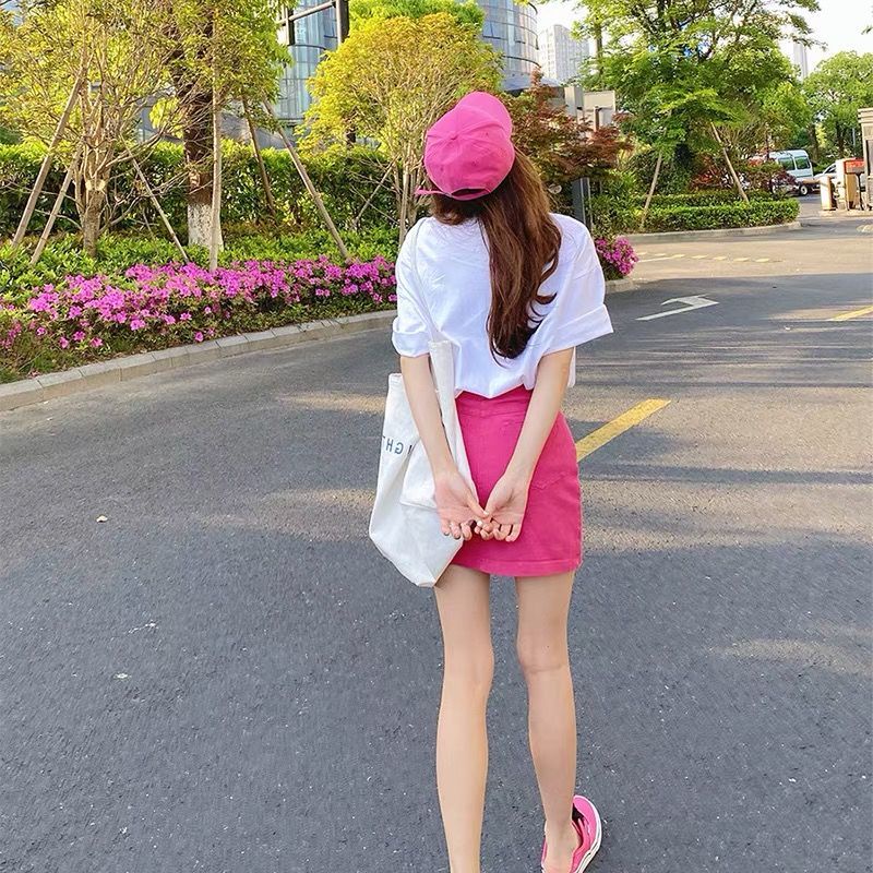 Set Áo Thun Tay Ngắn In Hình Gia Vị Dễ Thương + Chân váy jean Cho Nữ