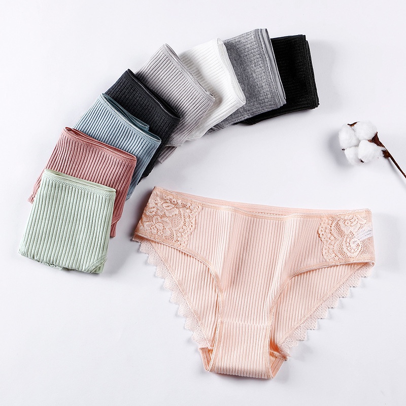 Quần lót nữ cotton viền ren , quần chíp nữ sexy gân tăm kháng khuẩn BRALUNE mã 507