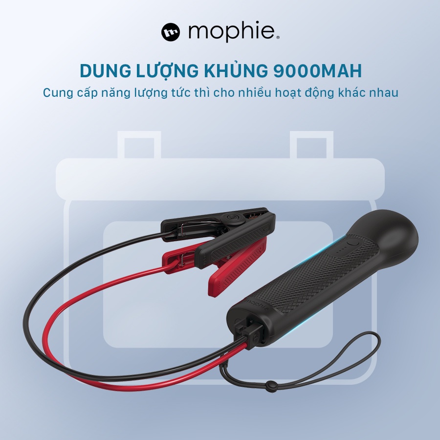 Bộ sạc kích bình mophie GO Rugged Flashlight 36.6Wh/700Amp dung lượng 9000mAh/3.7V - Tích hợp đèn pin, sạc dự phòng