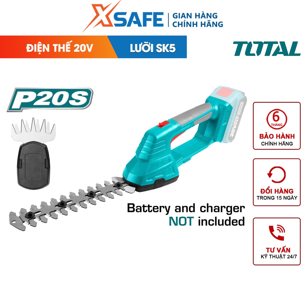 Máy cắt hàng rào dùng pin 20V TOTAL TSTLI2001,chiều rộng máy cắt của tông đơ 200mm,chiều rộng lưỡi cắt cỏ 100mm