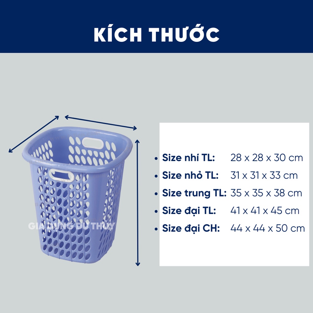 Sọt nhựa vuông đựng rác không nắp dùng đựng rác nhà bếp, rác quán ăn nhiều size màu xanh, đỏ, hồng của gia dụng Du Thủy