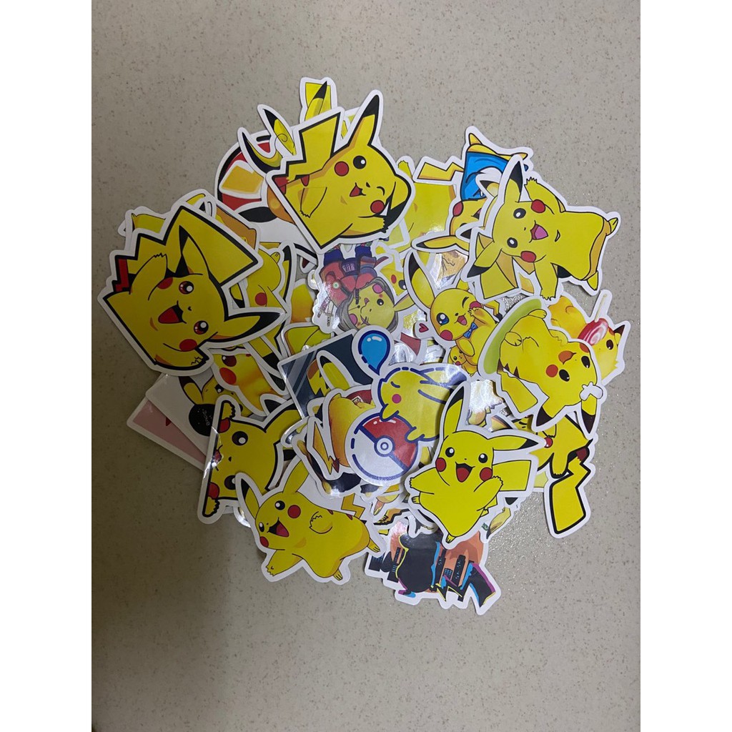 [Bộ 50 Cái] Miếng sticker cute chủ đề Pikachu - dán nón bảo hiểm, vali, laptop loại chống nước - M006