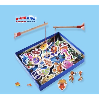 Đồ chơi gỗ, câu cá nam châm 32 con kèm 2 cần câu cho bé