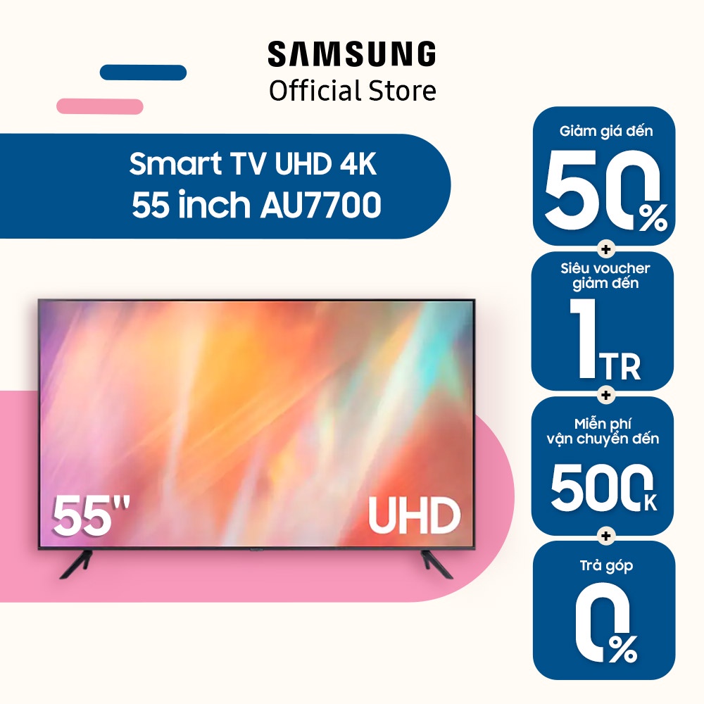 [Mã ELBAU7 giảm 7% đơn 5TR] Smart Tivi Samsung Crystal UHD 4K 55 inch UA55AU7700KXXV - Miễn phí lắp đặt