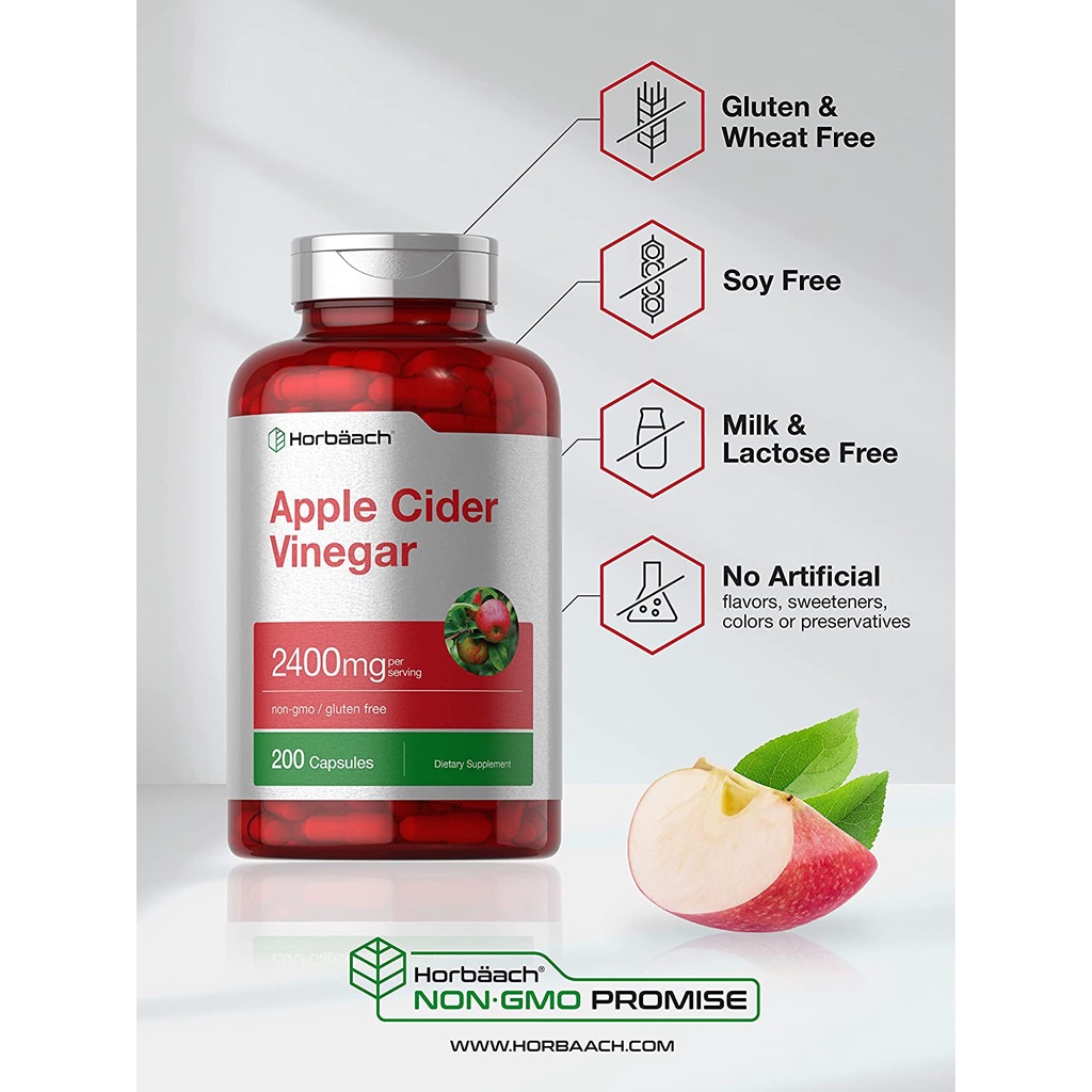 Viên uống  giảm cân , Giấm táo giảm cân , Giảm mỡ bụng , Detox ,Giảm cholesterol, Horbaach Apple Cider Vinegar 2400mg