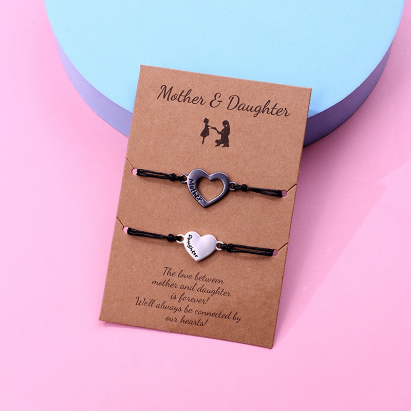 Set 2 Vòng Tay Kim Loại Mặt Khắc Chữ Ý Nghĩa Cho Mẹ Và Con Gái