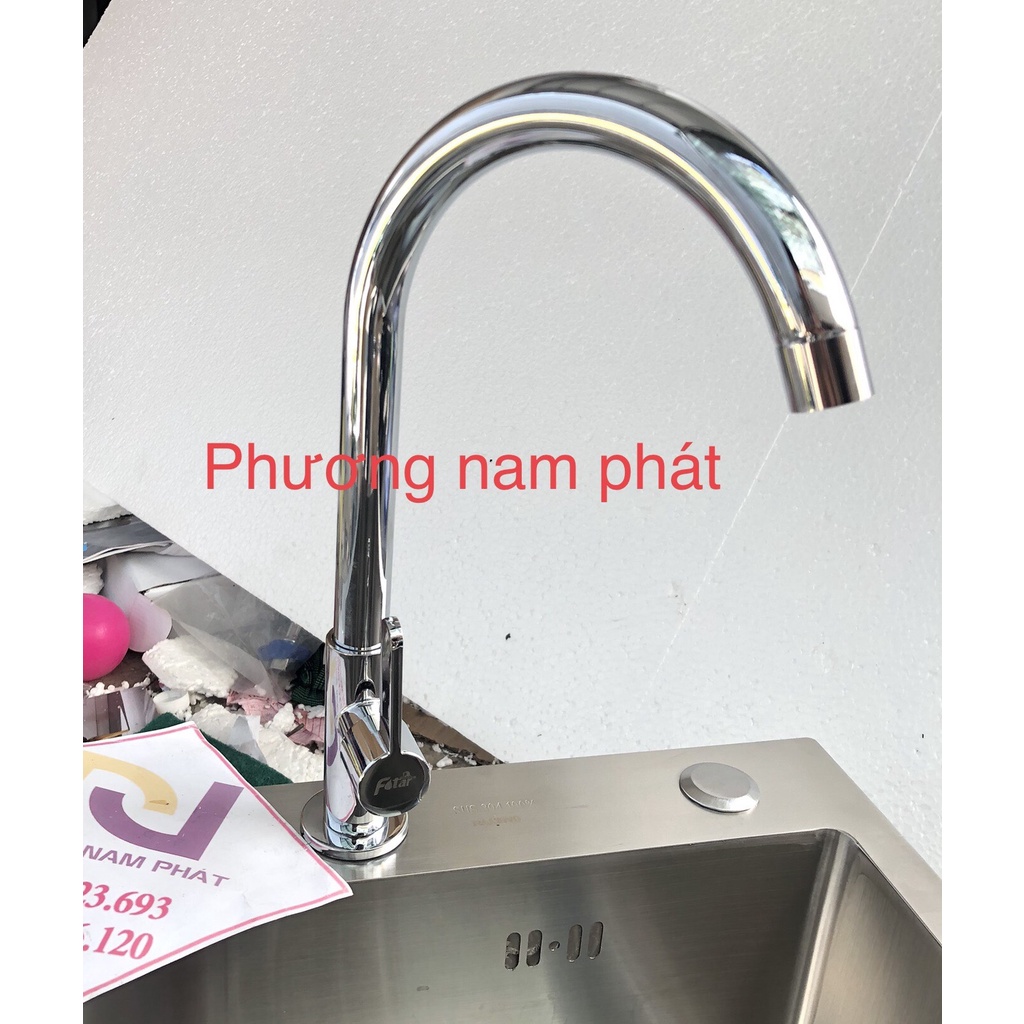 (vòi ổ bi bao không lỏng cần) vòi rửa chén bát lạnh đồng thau ma crome N5013 Fotar xoay 360 độ dùng cho 2 hộc chậu