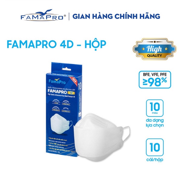 [HỘP-10 CÁI] COMBO 5 hộp Khẩu trang y tế cao cấp kháng khuẩn Famapro 4D