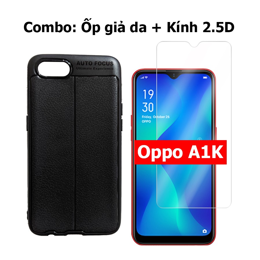Bộ ốp lưng giả da và kính cường lực Oppo A1K