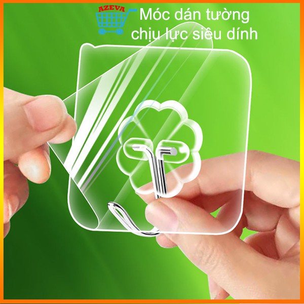 Móc dán tường chịu lực siêu dính trong suốt, móc dán tường chịu lực tốt 6x6 cm - Azeva