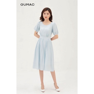 Đầm xòe nữ nhún tùng phối viền GUMAC màu xanh,đủ size, phong cách DB3112