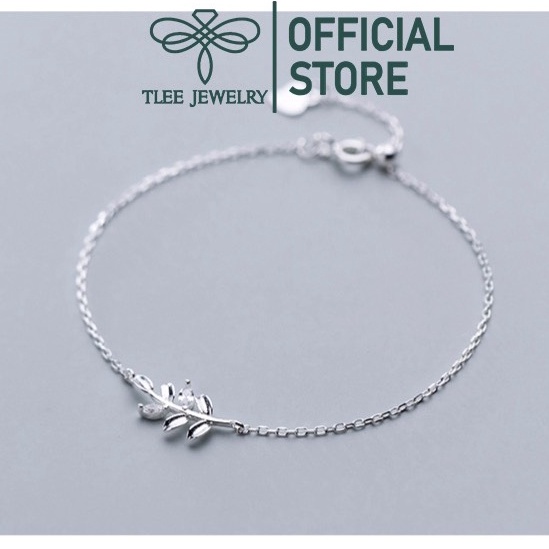 Lắc tay bạc nữ TLEE cành lá đính đá bạc 925 cao cấp TleeJewelry LT0118
