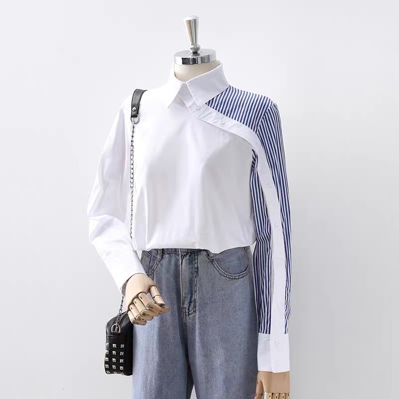 Yeka top / Channel Áo Sơ Mi Trắng / Áo Sơ Mi Cotton Hai Tông Màu Thời Trang Dành Cho Nữ Tuổi Teen
