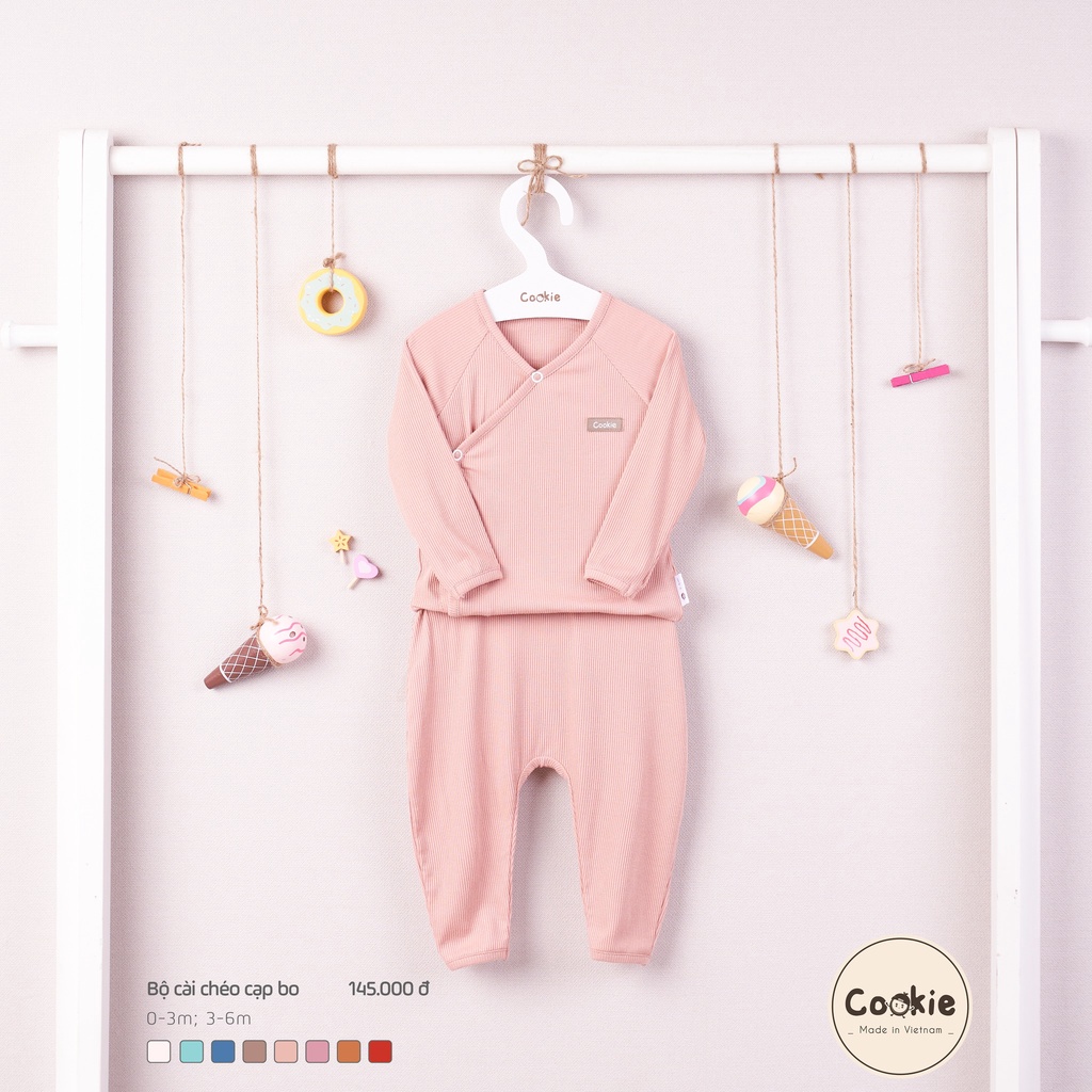 Bộ sơ sinh cài chéo Cookie dài tay chính hãng