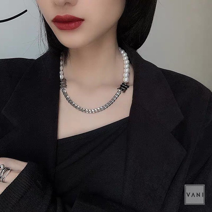 Choker, Dây Chuyền Ngọc Trai Phối Chữ La Mã Phong Cách Hiphop Unisex Cực Cá Tính  - Vani Store [TS000417-O205]