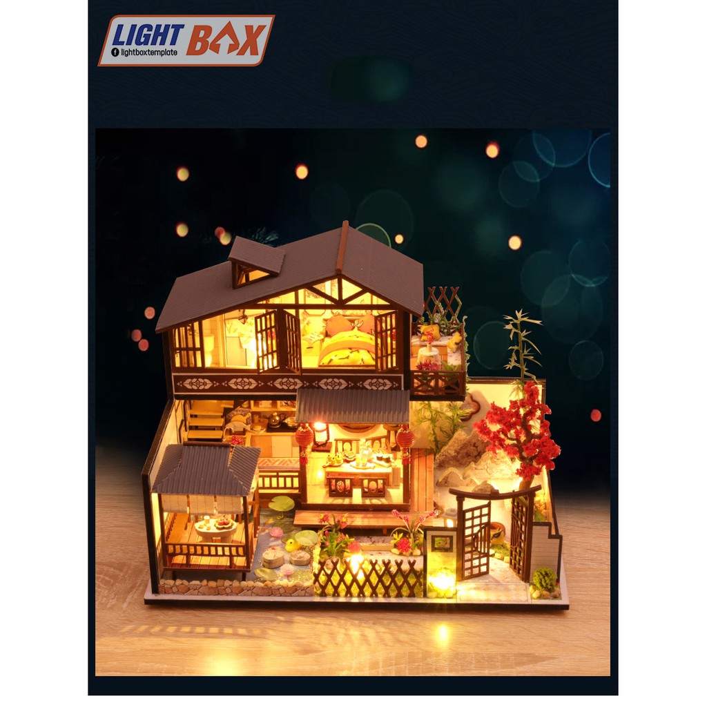 Nhà búp bê Tự làm bằng gỗ [Nhà có nội thất JAPANESE STYLE HOUSE & đèn LED & Âm nhạc] Tặng dụng cụ và keo