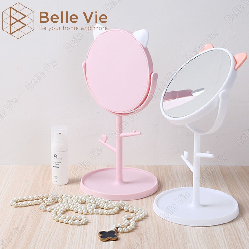 Gương Soi Trang Điểm BELLEVIE Gương Di Động Để Bàn Tai Gấu Gương Makeup