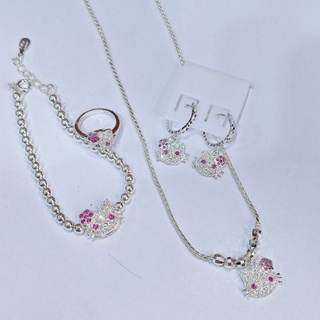 Set bộ trang sức bạc Mèo Hello Kitty bạc ta cho bé Van jewelry