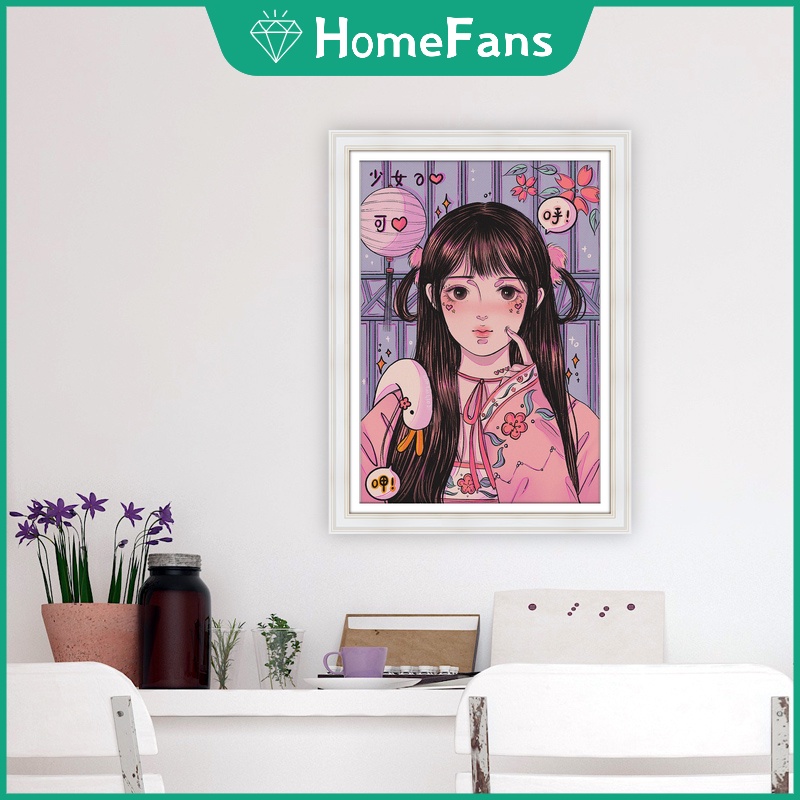 Bộ tranh đính đá 5D họa tiết hoạt hình cô gái độc đáo DIY dùng trang trí nhà cửa 30X40