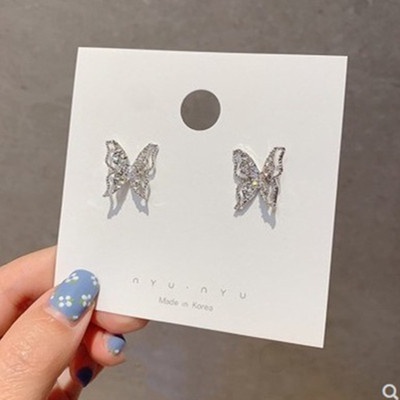 Bông tai hình bướm hợp kim mạ bạc lấp lánh sang chảnh thời trang YU41