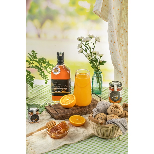 Hộp quà gỗ đơn mật ong hoa chôm chôm 600ml