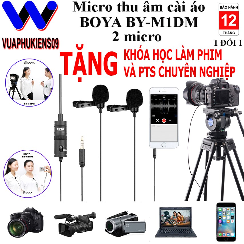 Micro BOYA BY-M1DM 2 Mic Thu Âm Cho 2 Người, dây dài 4m - Hàng Chính Hãng