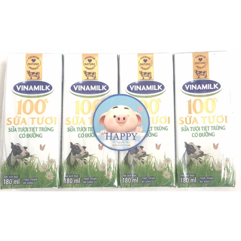 Sữa tươi tiệt trùng có đường Vinamilk 100% sữa tươi lốc 4 hộp x 180ml