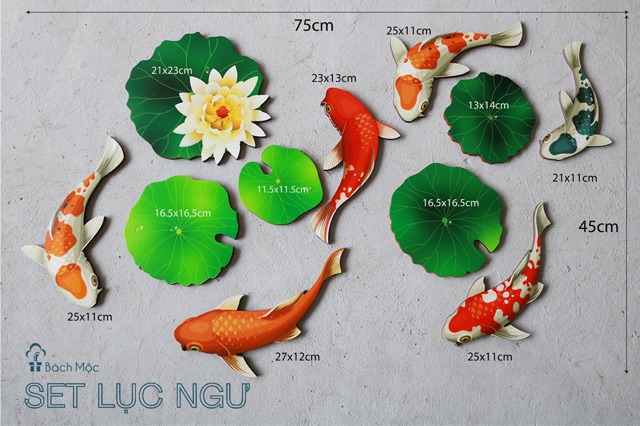 SET CÁ KOI TÀI LỘC DÁN TƯỜNG 3D SANG TRỌNGtrang trí nội thất gia đình trang trí phòng ngủ cửa hàng.