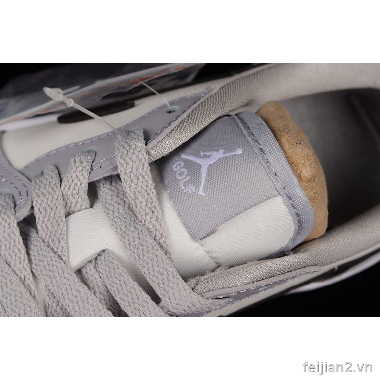 Giày Thể Thao Chơi golf Air Jordan 1 Cổ Thấp Màu Xám / Đen / Trắng Chống Bụi