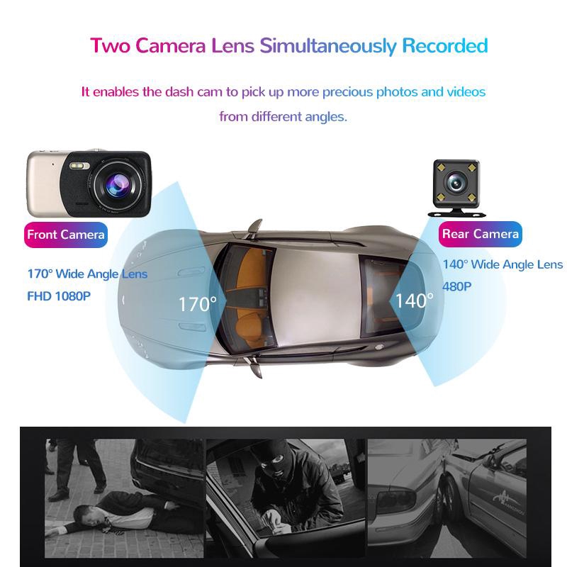 Camera hành trình ô tô Ekleva ống kính kép FHD 1080p 4 inch