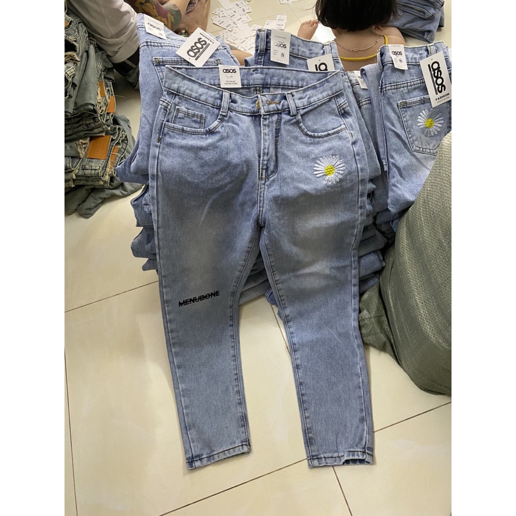 FS50K_Quần Baggy Jean Trơn Và Rách Thêu Hoa Cúc Đẹp Mê Ly - 407