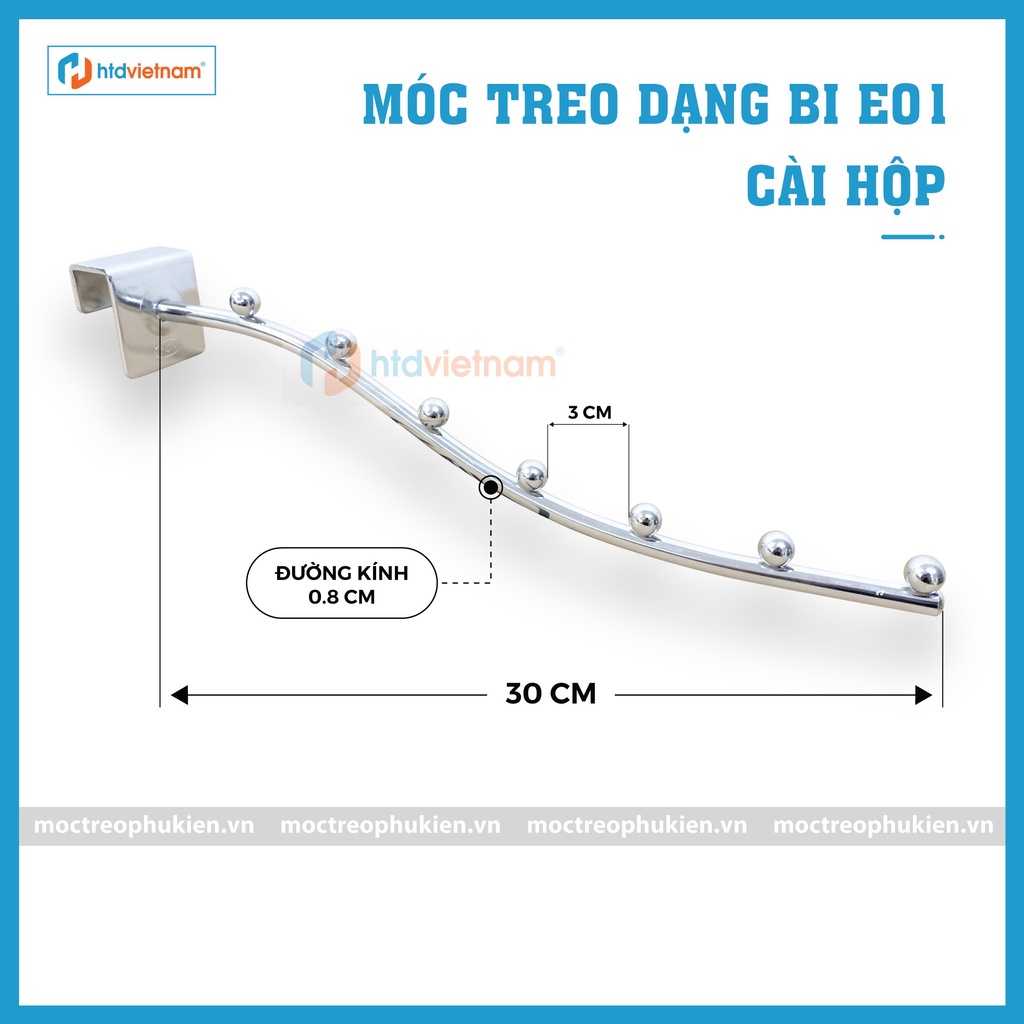 ( Hàng YON chất lượng cao ) Móc bi cài hộp inox 15*30mm treo quần áo shop thời trang