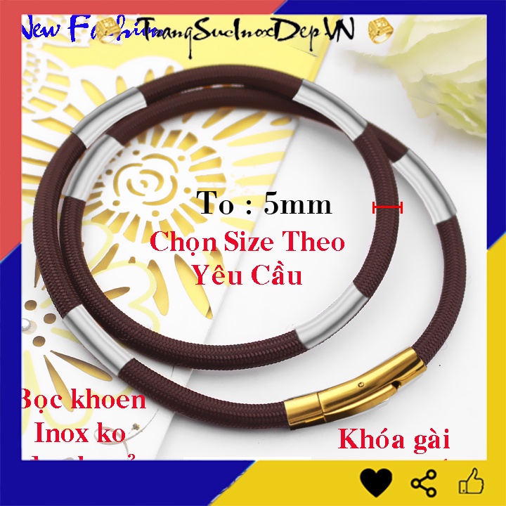 Dây chuyền dù thái màu nâu 5mm khóa vàng bọc khoen inox màu trắng vô cùng sang trọng và đẳng cấp