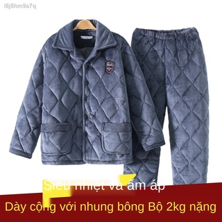 (HÀNG HOT)Bộ đồ ngủ mới dành cho nam của mùa thu và đông bằng vải nỉ dày dặn cùng với nhung chần bông ấm áp phù hợp dịch