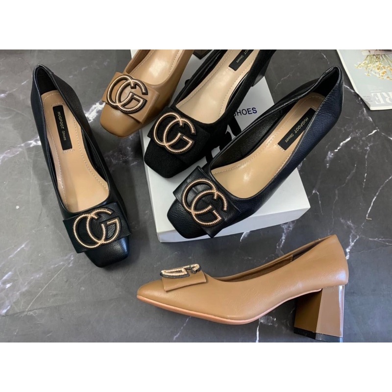 Giầy gót trụ nơ cg khoá vàng