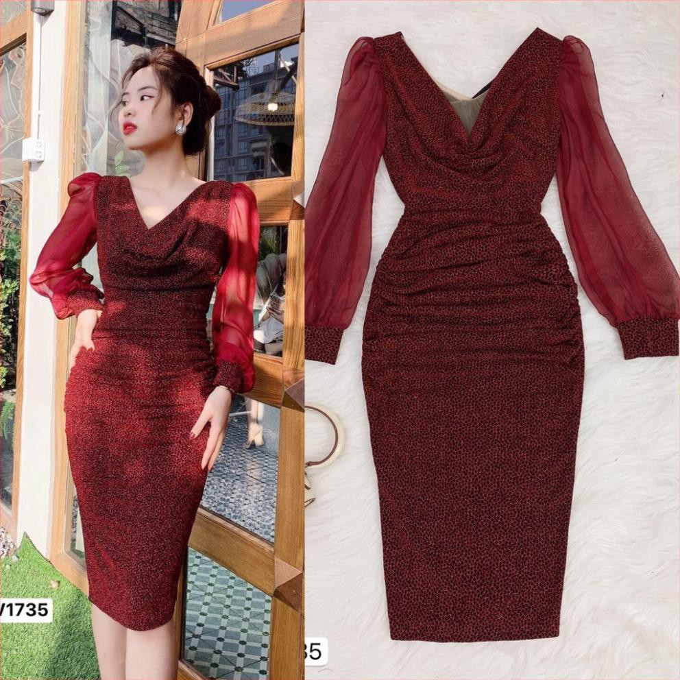 Váy body đỏ chất nhũ tay dài voan V1735 - Zin Dress Design
