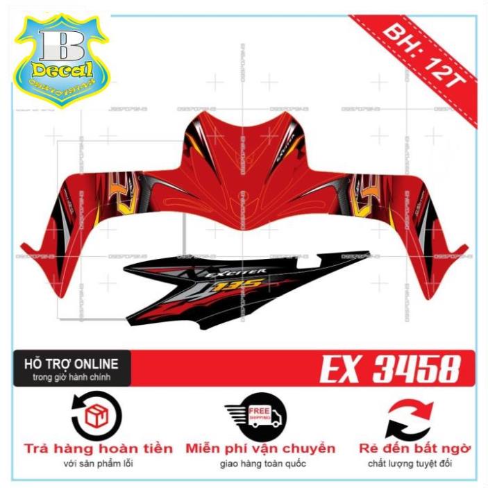 ( Quí khách vui lòng mang ra tiệm cho thợ dán ) Tem EX 2010 CHẾ DÁN XE ĐỎ BỤNG ĐEN 3458 [Bi Decal]