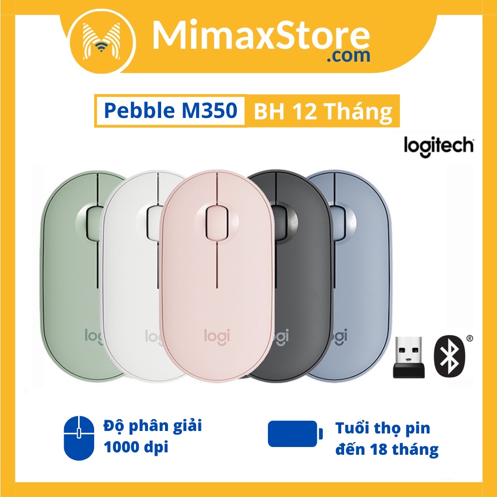 [Hỏa Tốc - HCM] Chuột Không Dây Logitech Pebble M350 - Kết nối Bluetooth/Đầu Thu 2.4 GHz | Chính Hãng | Bảo Hành 12TH