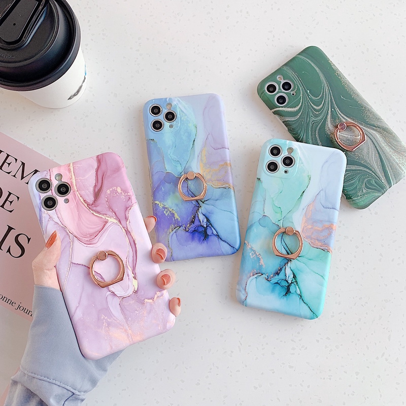 Ốp điện thoại silicon mềm mẫu đá cẩm thạch vòng đỡ thích hợp cho iPhone 11 Pro Max XS XR X 8 7 7/23