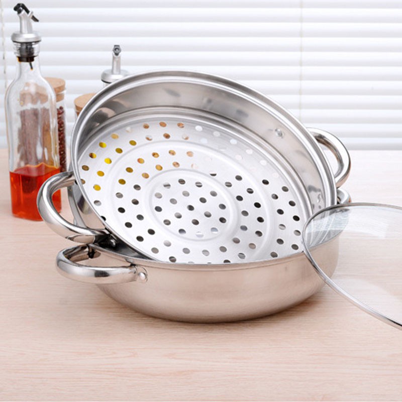 Nồi lẩu kiêm nồi hấp bánh bao xôi 3 tầng inox nắp thủy tinh dùng cho mọi loại bếp