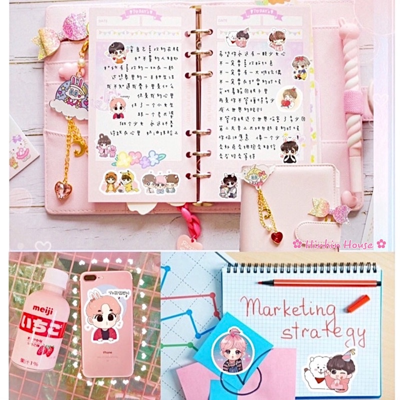 Set 40 Sticker BTS Xinh Xắn Chống Thấm Nước Dán Vali, Mũ Bảo Hiểm, Laptop, Guitar, Ván Trượt, Bình Nước, Ô tô, Xe Máy...