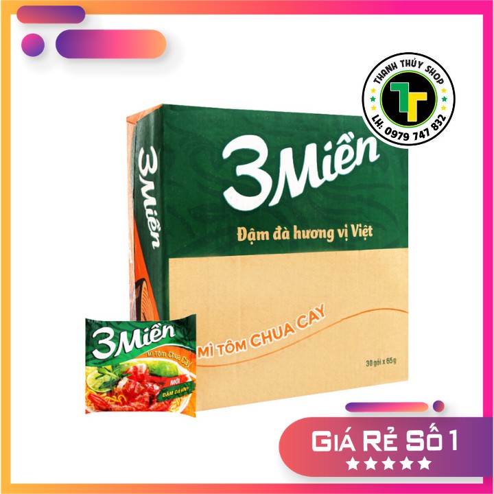 [Hỏa tốc] Thùng mì 30 gói Ba miền tôm chua cay siêu ngon date mới liên tục loại 65g | BigBuy360 - bigbuy360.vn