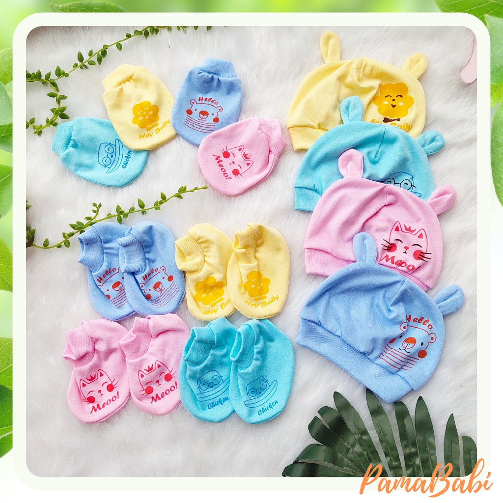 Set mũ bao tay chân cotton cho bé ( nhiều mẫu )