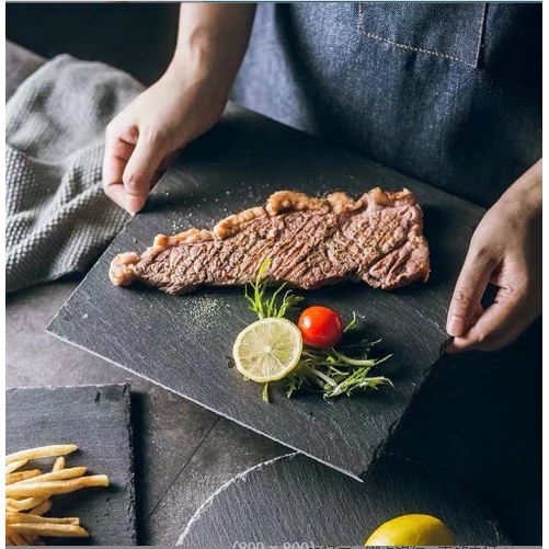 ( Đẹp_Sang trọng ) ĐĨA ĐÁ ĐEN THIÊN NHIÊN, đĩa đưng món Âu trang trí ,chụp ảnh siêu đẹp,siêu sang