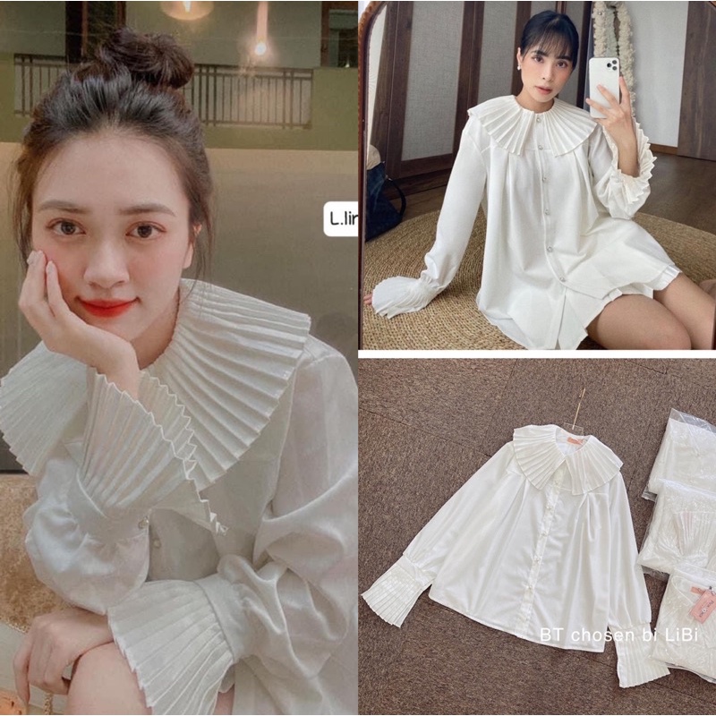 ÁO SƠMI CỔ BÈO LI DẬP TAY LOE TIỂU THƯ