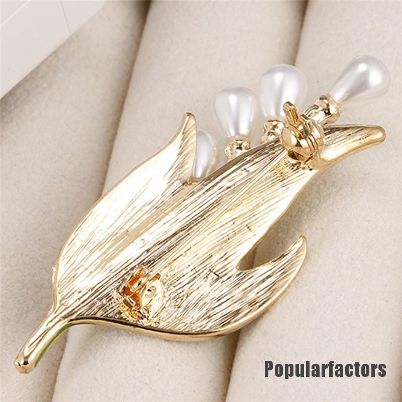 Ghim cài áo hình chiếc lá đính hạt ngọc trai nhân tạo thời trang